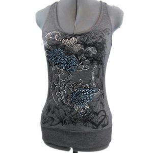 Zarga Womans Gray Rhinestone Bling Tank Top - S